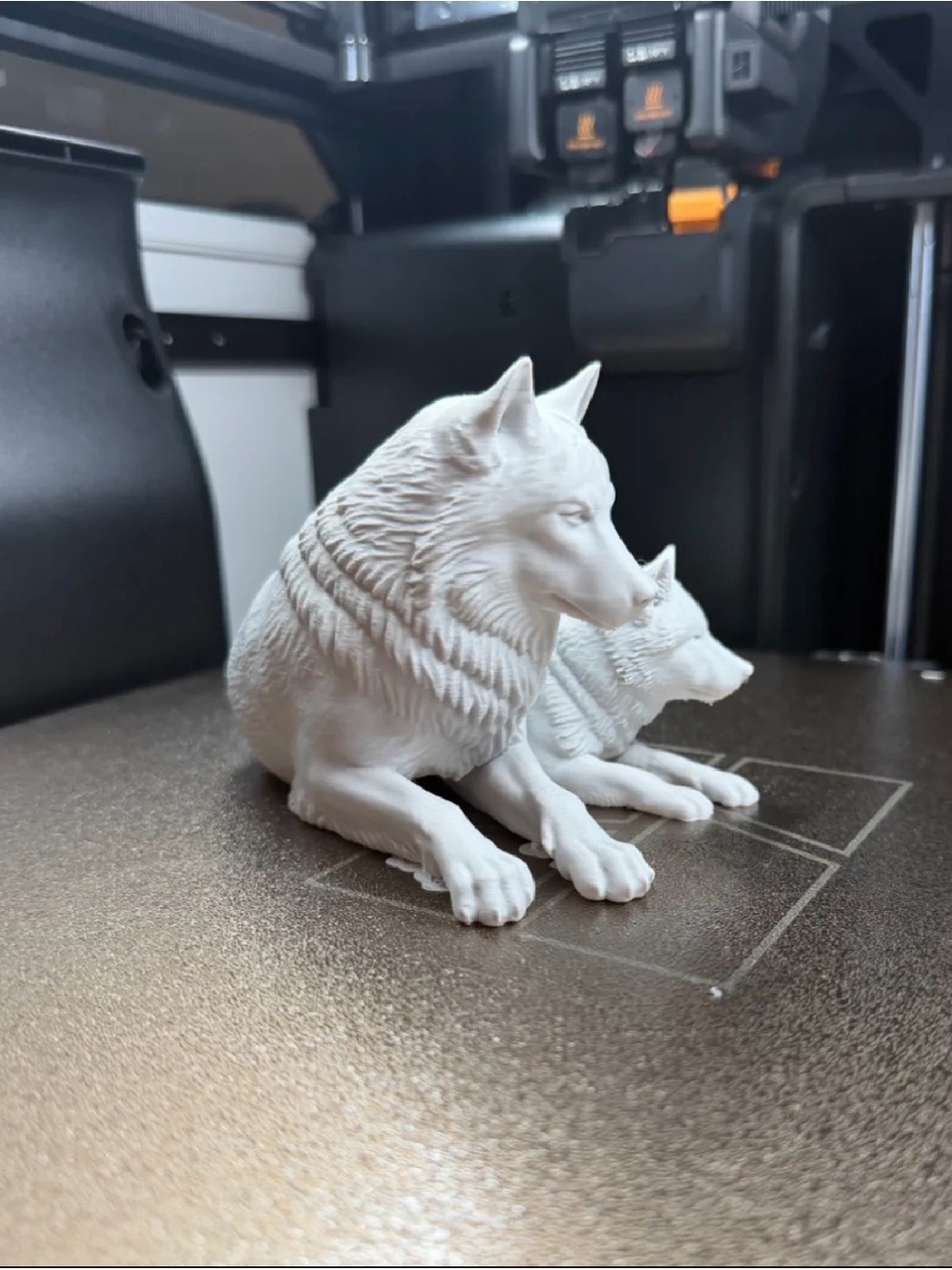 White Twin Wolf Dog Figurine - Decorative Pet Statue